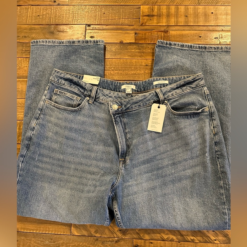 Forever 21 High Rise Slim Straight Jeans Diagonal Zipper Size 18 New With Tags